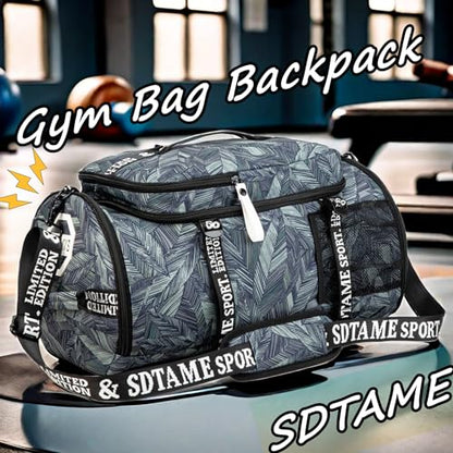 Gym Duffle Bag Backpack with Shoe Compartment,4 ways Travel Backpack for Women and Men,Multi-Functional Weekender bag with Waterproof Layer&Laptop Compartment for Fitness, Travel,Camping - color: Silver