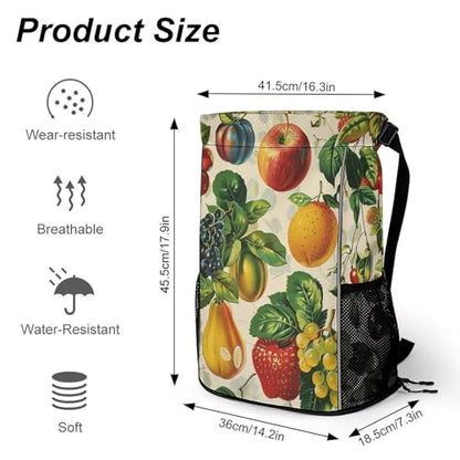 Drawstring Gym Backpack with Shoe Compartment And Wet Pocket, 28L Lightweight Waterproof Various Fruit Sports Backpack for Workout Swim Beach Travel String Bag for Men Women