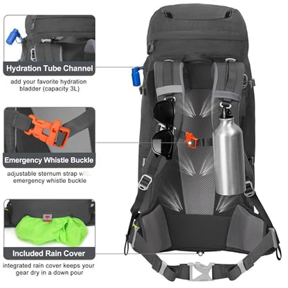 N NEVO RHINO Internal Frame Hiking Backpack 50/60/65/70/80L, Mountain Climbing Camping Backpack Daypack Waterproof Rain Cover | Mountain Climbing - color: 07 Grey, size: 45+5L
