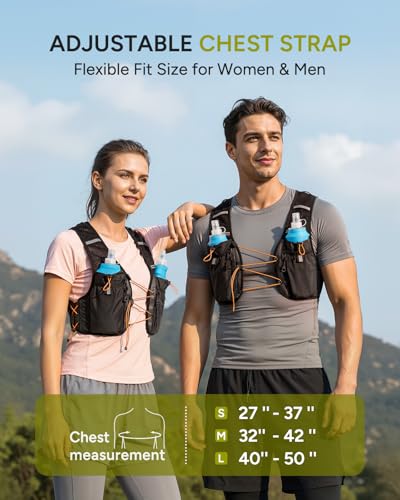 Sahara Sailor Running Vest for Women Men, 2PCS 500ml Soft Flasks, Adjustable Chest Waist Fit, Multi-Pockets, Lightweight Breathable Reflective Hydration Backpack for Running, Trail, Cycling, Hiking - size: S (27–37 in)