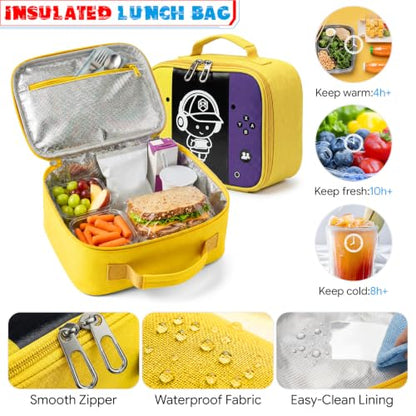 Boys Backpack, Luminous Gamer Backpack for Boys with Lunch Box,Pencil Case and Coin Puese,Kids Schoolbag Bookbag for Teen Boy Elementary Middle High School Travel(Yellow-Purple) - color: Yellow-purple