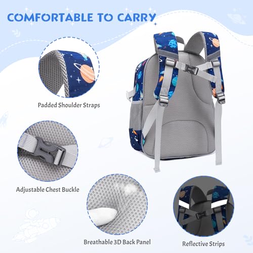 3PCS Boys Backpack Ages 5-8 with Lunch Bag & Pencil Case, Toddler School Backpack for Kids Boys - 15inch Backpack Boy Bookbag for Preschool Kindergarten Elementary School - color: Rocket & Planet