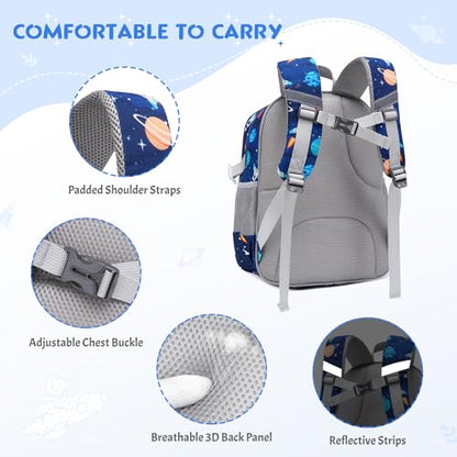 3PCS Boys Backpack Ages 5-8 with Lunch Bag & Pencil Case, Toddler School Backpack for Kids Boys - 15inch Backpack Boy Bookbag for Preschool Kindergarten Elementary School - color: Rocket & Planet