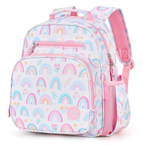 mibasies Toddler Backpacks for Girls 2-4: Little Kid Bookbag for Preschool Prek Daycare Rainbow White - color: Rainbow White, style: Toddler-12"h(not Fit Folder)