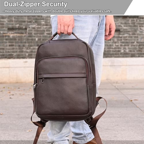 Durable Genuine Leather Backpack - 15.6 Inch Laptop Bag for Business Commute & Travel, Large Capacity Multi-Pocket Backpack for Men/Women, Coffee - color: Y80&19y Coffee