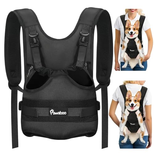 Pawaboo Pet Dog Front Carrier Backpacks, Legs Out Pet Carrier Backpack for Dogs, Adjustable Dog Chest Carriers Purse for Small Medium Dogs Hands Free for Travel Hiking Cycling Camping, XL, Black - color: AA-Black, style: Extra Large (Pack of 1)