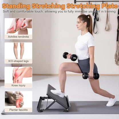 Steel Slant Board for Calf Stretching, Calf Stretcher Slant Board for Squats 5-Level Adjustable Incline Angles, Incline Board 660lbs Weight Capacity for Ankle Stretching Training Home Gym