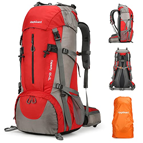 King'sGuard 70L Hiking Backpack with Rain Cover Lightweight Waterproof Travel Camping Backpack Large Backpacking Pack - color: Red