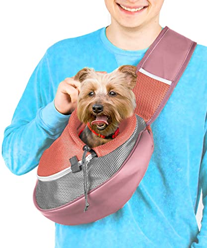 Cuddlissimo! Pet Sling Carrier - Carefully Sized for Teacup & Toy Breed Puppies & Cats (Under 6lb) - Soft Pouch for Small Dogs, Yorkies, Chihuahuas - Ideal for Hands-Free Travel & Walks (Red) - color: Rosy Brown