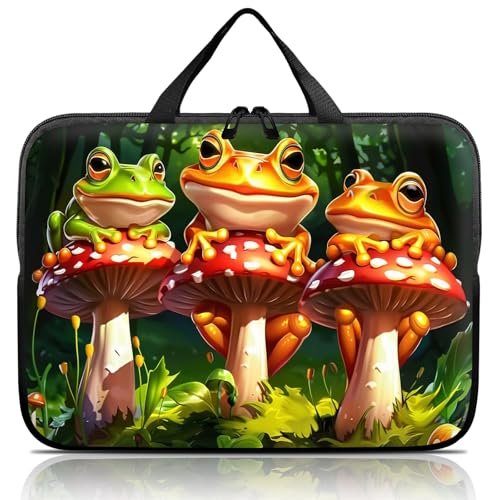 14 15 15.4 15.6 inch Laptop Handle Bag Computer Bag, Pouch Holder Notebook Sleeve Cover Soft Case Compatible for Dell,Lenovo,Toshiba HP, Asus Notebook-Cute Frog on The Mushroom - color: Cute Frog on the Mushroom