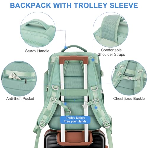 RDTGO Travel Backpack For Women,Personal Item Travel Bag Fits 17" Laptop,Flight Approved Carry-On Backpack, Hiking Backpack,Waterproof Outdoor College Casual Daypack (Green) - color: Green