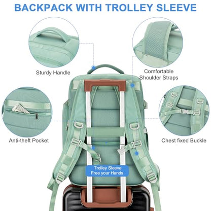 RDTGO Travel Backpack For Women,Personal Item Travel Bag Fits 17" Laptop,Flight Approved Carry-On Backpack, Hiking Backpack,Waterproof Outdoor College Casual Daypack (Green) - color: Green