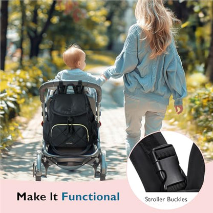mommore Diaper Bag Backpack, Small Diaper Backpack for Travel, Drawstring Puffer Diaper Bag, Lightweight Quilted Baby Bag with Stroller Straps, Changing Pad - color: Drawstring-black