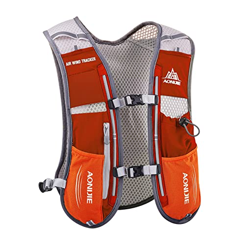 AONIJIE Hydration Vest Pack Backpack 5L 5.5L Marathoner Running Vest Race Hydration for Women and Men Trail Run Hiking Jogging - color: Orange and No Water Bladder