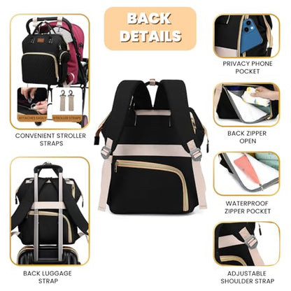 ROSEGIN Diaper Bag Backpack with Changing Pad Pacifier Case, Baby Bag for Boy Girl Toddler - Large,Stylish, Waterproof Travel Quilted Diaper Bag for Mom - Baby Shower Gifts, Black - color: Black
