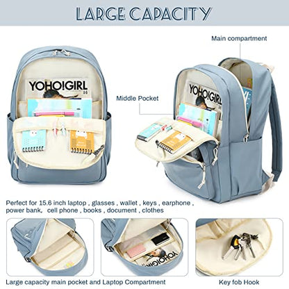 Lanola Teen Girl School Backpack Casual Daypack Bookbag Elementary College Travel Backpack with Cute Ribbon for Girls - color: Dark Blue