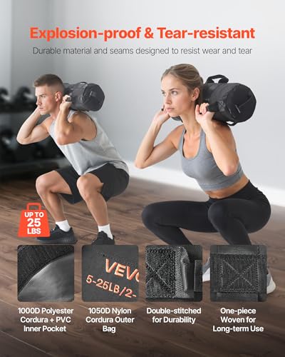 VEVOR Workout Sandbag, Heavy Duty Workout Power Bags with Handles, Slam Bag for Fitness Strength Weight Training Cross-Training, Home Gym Exercise, Black (Unfilled)