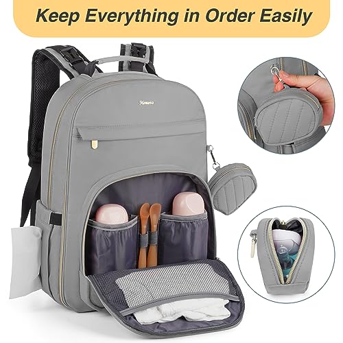 MOMUVO Diaper Bag Backpack, Quilted Baby Bag with Changing Pad and Stroller Straps and Pacifier Case, Large Travel Diaper Bags for Mom Dad, Grey - color: Grey