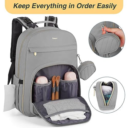 MOMUVO Diaper Bag Backpack, Quilted Baby Bag with Changing Pad and Stroller Straps and Pacifier Case, Large Travel Diaper Bags for Mom Dad, Grey - color: Grey