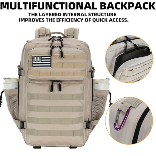 Lovelinks21 45L Tactical Assault Backpack 3 day assault pack with Molle Waterproof backpack Rucksack for Tactical Backpacks (Light Khaki) - color: Light Khaki