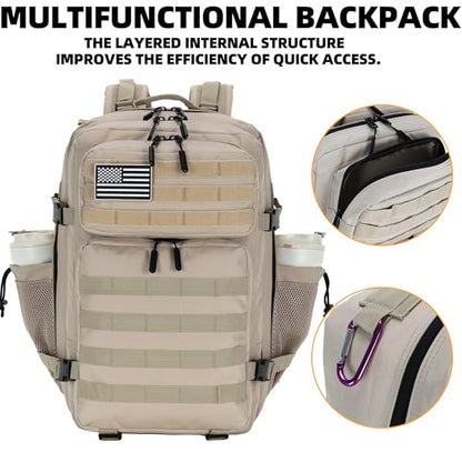 Lovelinks21 45L Tactical Assault Backpack 3 day assault pack with Molle Waterproof backpack Rucksack for Tactical Backpacks (Light Khaki) - color: Light Khaki