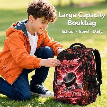 Boys Backpack for School, 17 Inch Kids Hockey Backpack with 3 Compartments - Lightweight Ice Hockey Bookbag for College Students, Reflective Ergonomic Design - color: Red