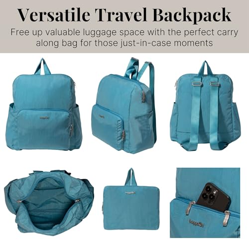 Carryall Packable Lightweight Travel Backpack 14x11" Folding Compact Nylon Washable Weekender Daypack w/Luggage Sleeve - color: Seaside Blue