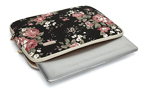 kayond Water-Resistant Canvas 14.1 Inch Laptop Sleeve-Black C Rose - color: Black C Rose, size: 14-14.1 inch