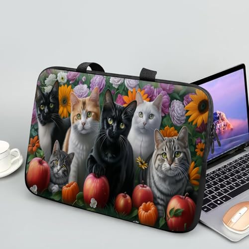 14 15 15.4 15.6 inch Laptop Handle Bag Computer Bag, Pouch Holder Notebook Sleeve Cover Soft Case Compatible for Dell,Lenovo,Toshiba HP, Asus Notebook-Cute Cat Flower Apple - color: Cute Cat Flower Apple