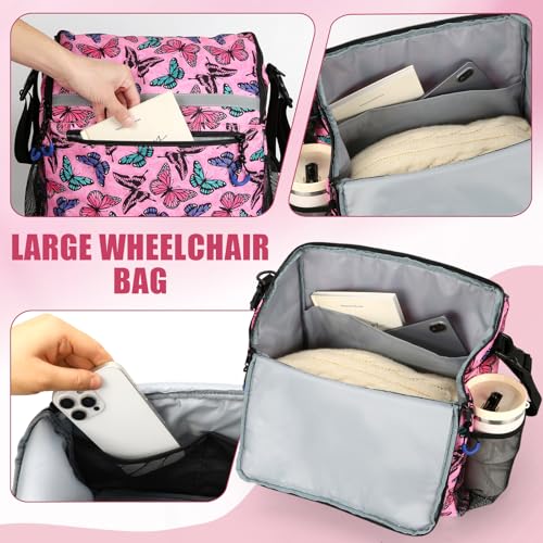 ZHCHG Wheelchair Bags, Wheelchair Backpack with Cup Holder, Wheelchair Bags to Hang on Back, Electric Wheel Chair Accessories, Large Storage Bag for Walker Rollator- Pink Butterfly - style: Pink Butterfly