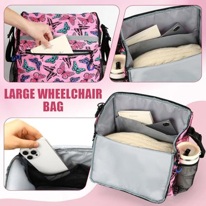 ZHCHG Wheelchair Bags, Wheelchair Backpack with Cup Holder, Wheelchair Bags to Hang on Back, Electric Wheel Chair Accessories, Large Storage Bag for Walker Rollator- Pink Butterfly - style: Pink Butterfly