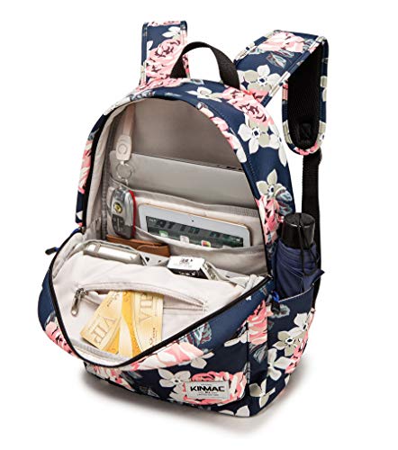 Kinmac Waterproof Laptop Travel Outdoor Backpack with USB Charging Port for 13 inch 14 inch and 15.6 inch Laptop（White Rose） - color: Pink Rose