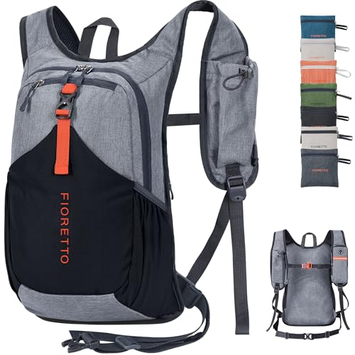 FIORETTO 20L Hiking Backpack for Women Men Mini Packable Backpack Lightweight Small Daypack for Camping Travel Outdoor, Grey and Black - color: Grey and Black, size: 20l
