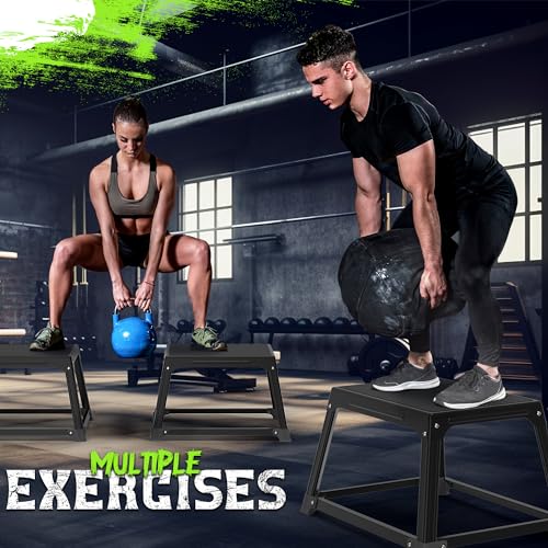 Metal Plyometric Jumping Box 12 Inch with 17 * 13 Inch Surface Steel Plyo Box Home Gym Jump Trainer for Fitness Exercise Agility Stamina Conditioning Strength Training