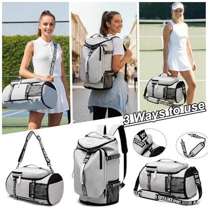 Gym Duffle Bag Backpack with Shoe Compartment,4 ways Travel Backpack for Women and Men,Multi-Functional Weekender bag with Waterproof Layer&Laptop Compartment for Fitness, Travel,Camping - color: Grey