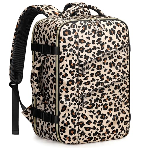 Capolo Travel Backpack for Women Men Flight Approved Laptop Backpack Waterproof Carry On Backpack Overnight Weekender Travel Bag for Traveling, Business, Work Fits 17.3'' Laptop(Leopard,Large) - color: Leopard, size: Large