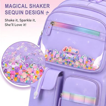 3PCS Kids Backpack Set, School Backpack with Lunch Bag & Pencil Case, Lightweight Waterproof Bookbag for Kids (Purple Sequin) - color: Purple Sequin