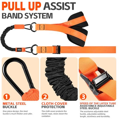 2 in 1 18PCS Heavy Resistance Bands & Assisted Pull Up Bands Combo – 300LBS/225LBS with Non-Slip Handles, Ankle Straps, Door Anchor, Adjustable Bands & Foot Pedals for Strength Training