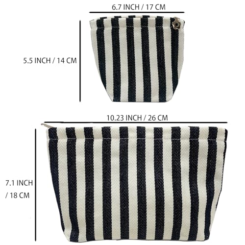 getgto 2 Pcs Makeup Bags, Large Cosmetic Bag Travel Toiletry Bag Organizer for Women, Embroidery Craft, Stripe Makeup Bag Small Cosmetic Pouch Purse with Zipper Gifts for Girls Teen - color: Black and white stripe
