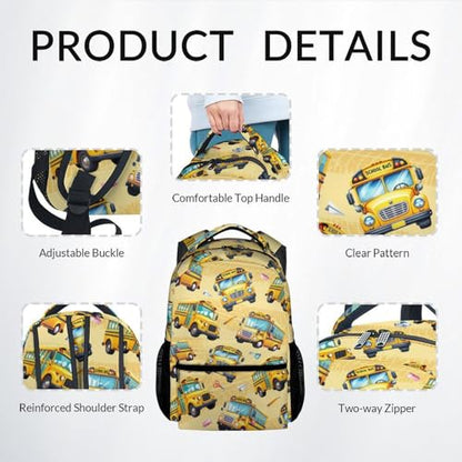 Kid Backpack Boys - School Bus Backpacks Set for Toddler - 3Pcs Bookbag with Lunch Bag and Pencil Pouch - School Bag for Kindergarten/Preschool/Elementary (17 Inch) - color: Yellow