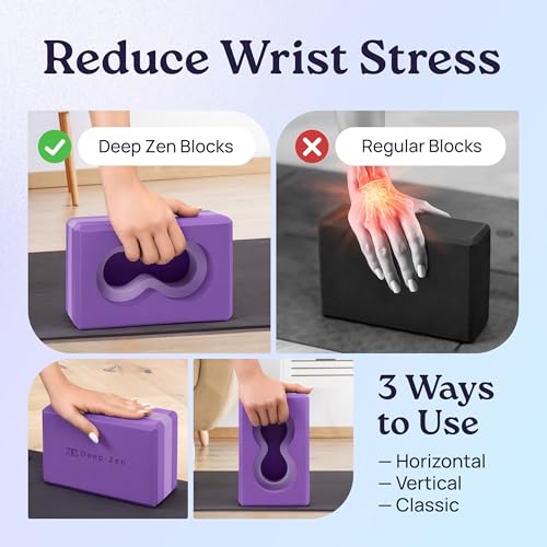 Deep-Zen® Yoga Blocks Wrist Support; Yoga Blocks 2 Pack with Knee Pads and Strap to Put Less Weight on Wrists; Durable, Versatile Yoga Brick Exercise Block Set, Blocks Yoga - color: Purple