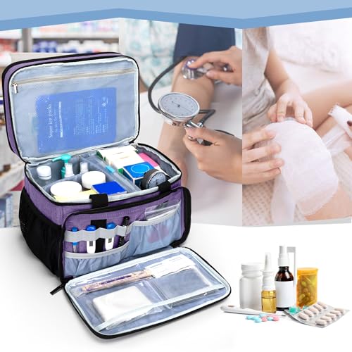 LUXJA 2 Layers Medicine Bag with Detachable Divider, Pill Bottle Organizer Suitable for Home or Travel Use, Purple - color: Purple