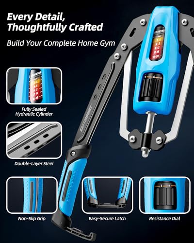 EAST MOUNT Twister Arm Exerciser, Adjustable Hydraulic Resistance 22–440 lbs, Arm Chest & Shoulder Strength Trainer for Home Workouts, Upper Body Muscle Builder, Fitness Training Equipment - color: Blue