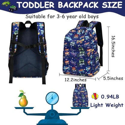 CAMTOP Preschool Backpack for Kids Boys Girls Toddler Backpack Kindergarten School Bookbags for Age 3-8 (Navy Big Wheels) - color: Navy Big Wheels
