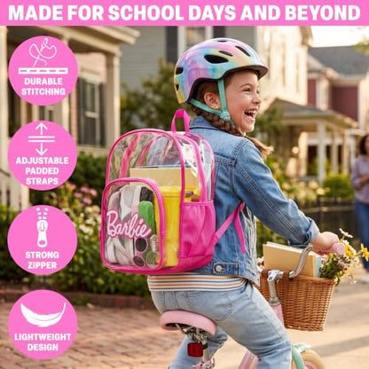 Get Trend Barbie Girls Clear Backpack, 17 inch Transparent School Bookbag, See Through Travel Bag with Straps, Gifts for Girls (Pink Barbie) - color: Pink Barbie