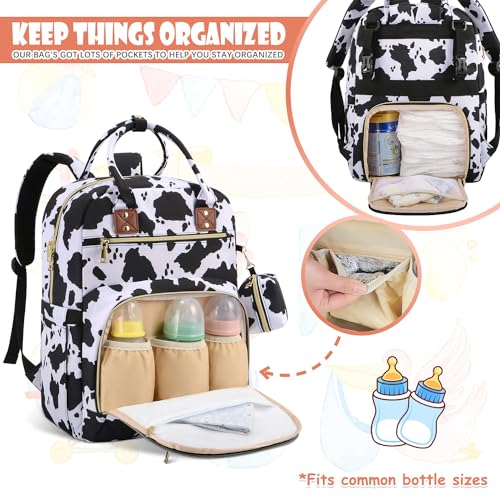 Tenot Baby Diaper Bag Backpack, Travel Diaper Bags for Baby Girl Boy Large Capacity Baby Bag Backpack for Women Cow Print - color: Cow Print