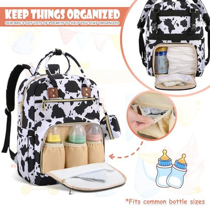 Tenot Baby Diaper Bag Backpack, Travel Diaper Bags for Baby Girl Boy Large Capacity Baby Bag Backpack for Women Cow Print - color: Cow Print