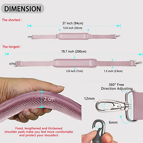 ZINZ 79 inch Shoulder Strap, Extra-thick Fixed Cushion Pad and Dual Clasps Universal Replacement Strap with Metal Swivel Hooks for Laptop Bags, Luggage Bags, Camera, Crossbody (200cm,Pink) - color: Pink
