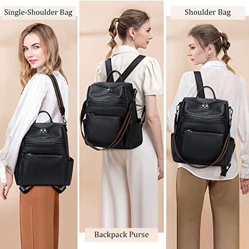 AGLOD Leather Backpack Purse for Women Designer Ladies Shoulder Bag Fashion Faux Work Travel Handbags - color: Kcus22001-black
