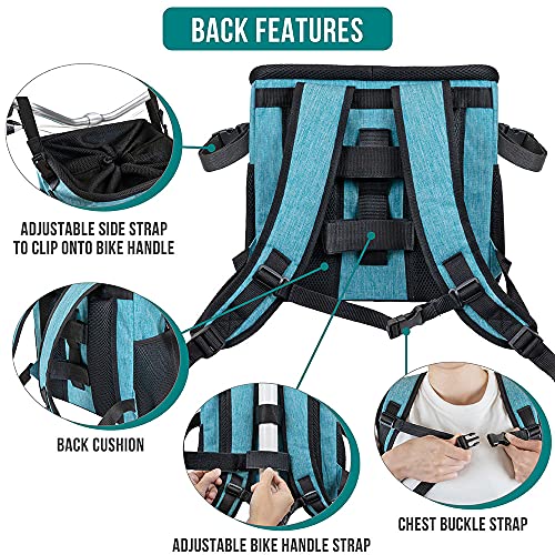 PetAmi Dog Bike Basket, Soft-Sided Ventilated Dog Bike Carrier Backpack, Pet Bicycle Basket for Bike Handlebar, Small Medium Puppy Cat Kitten Car Booster Seat with Safety Strap, Max 18 lbs, Blue - color: Teal Blue